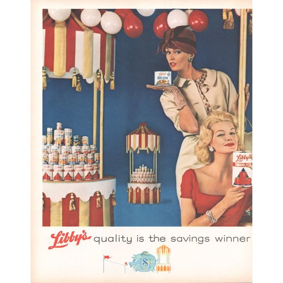 1960 Libby's Canned Food 2 Page Vintage Print Ad Carousel Store Display Wall Art - Picture 2 of 3